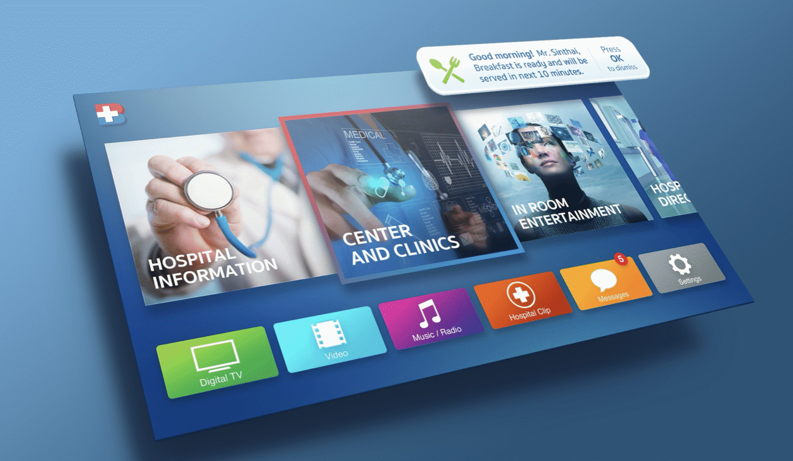 BDMS — bedside patient interface unifying hospitality, communications, requests and entertainment