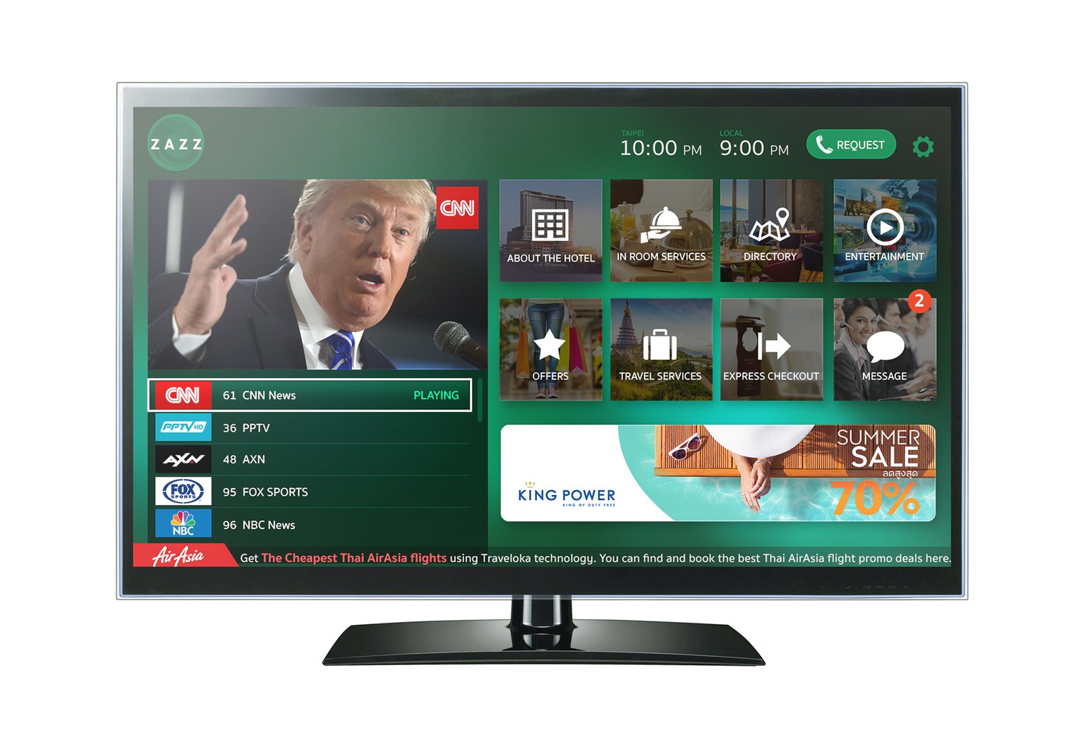 Zazz Hotel — content, concierge, and hotel services unified on the room screen